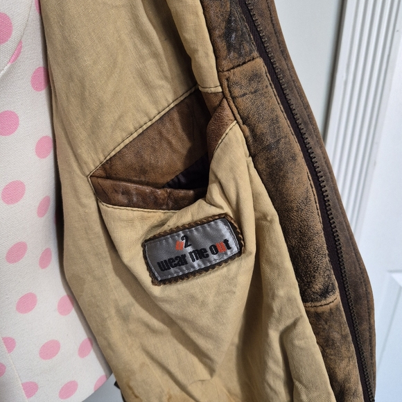 Vtg U2 Wear Me Out Leather Bomber Jacket - Mens sz 46- Distressed/Inner print - Picture 10 of 16